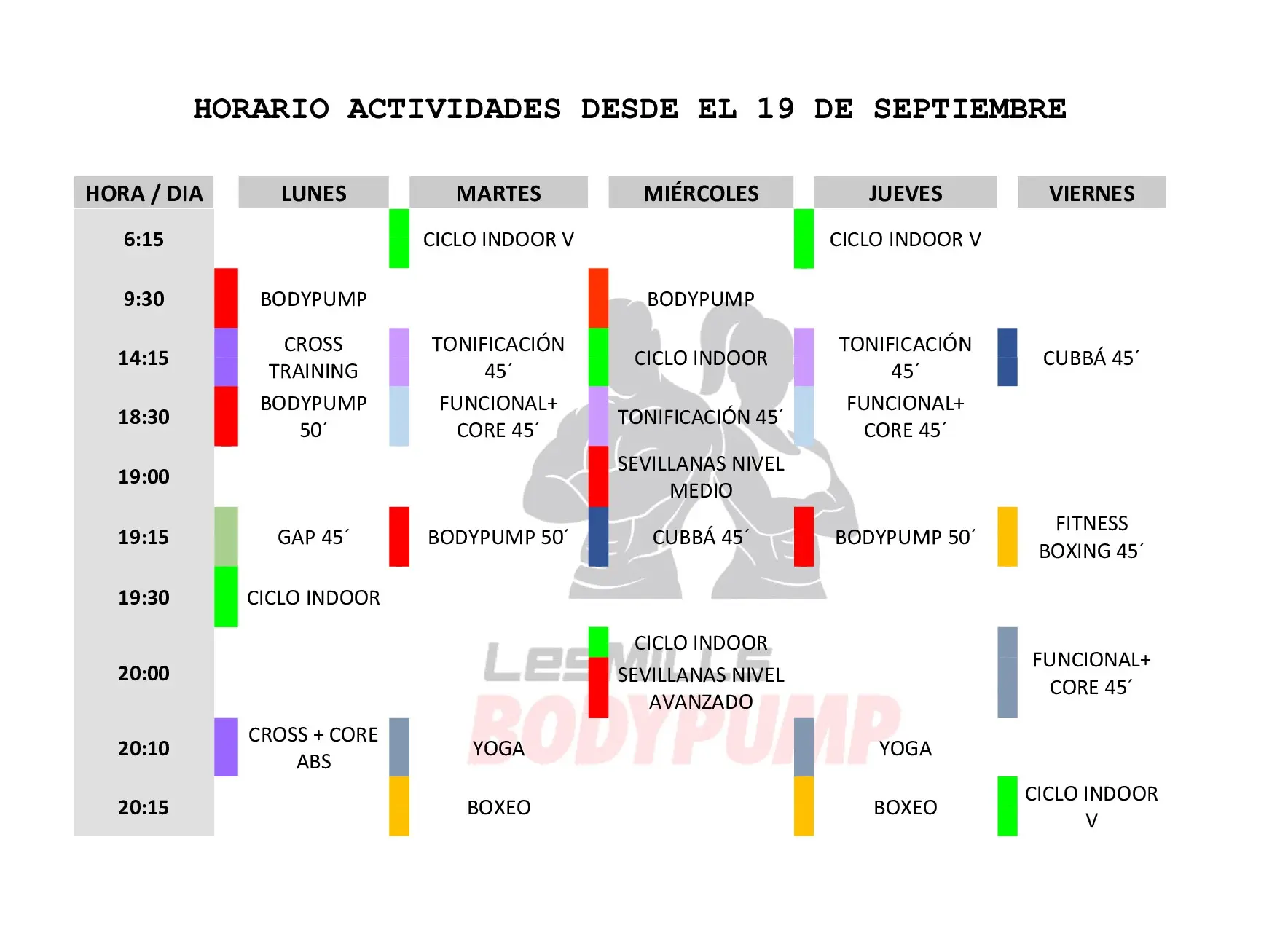HORARIO-SEPTIEMBRE horario actividades a partir del 19 de septiembre