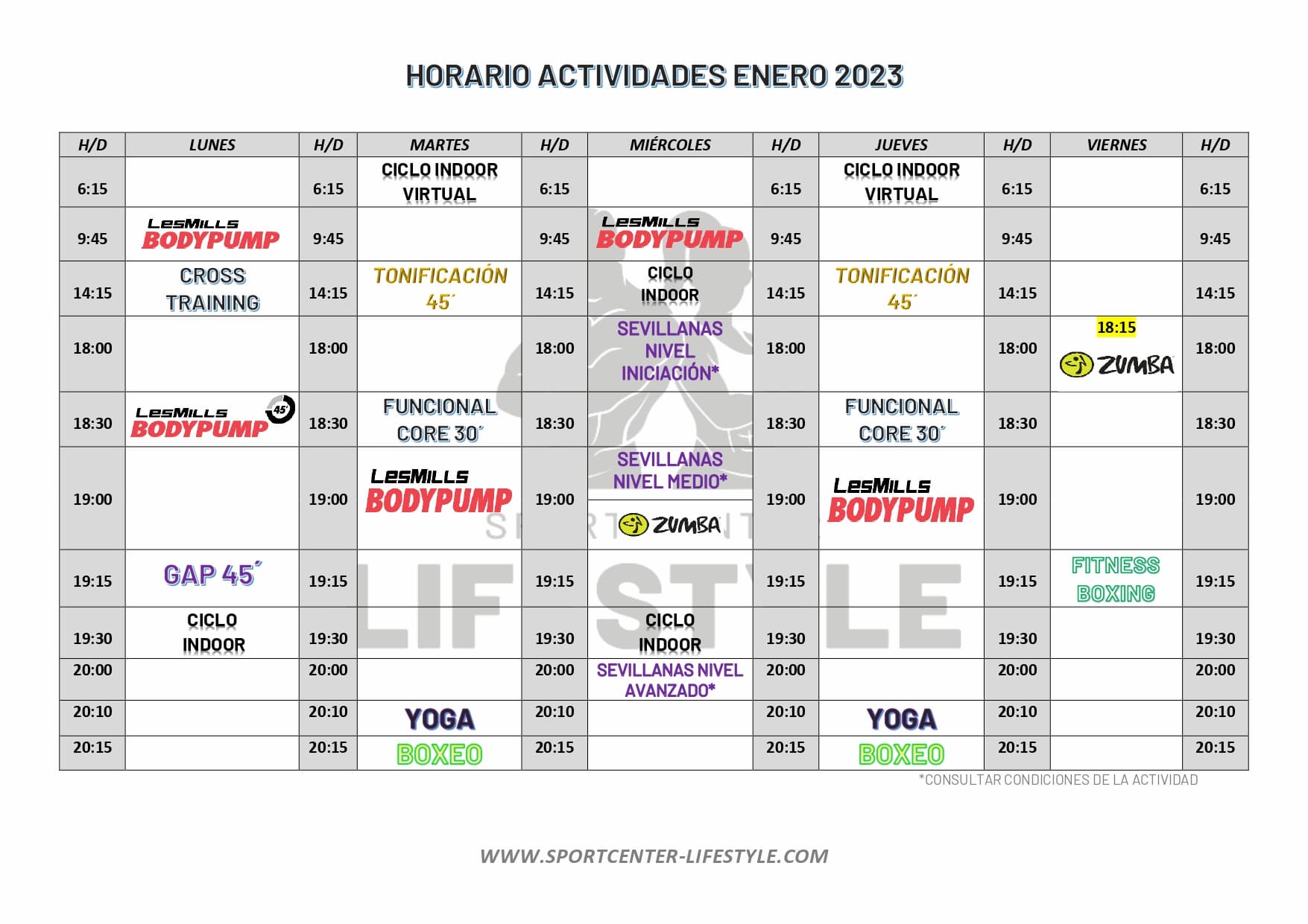 horario actividades enero horario de actividades enero 2023