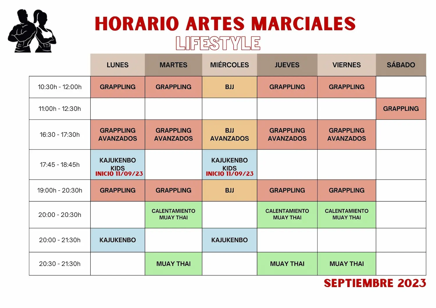horario artes marciales septiiembre