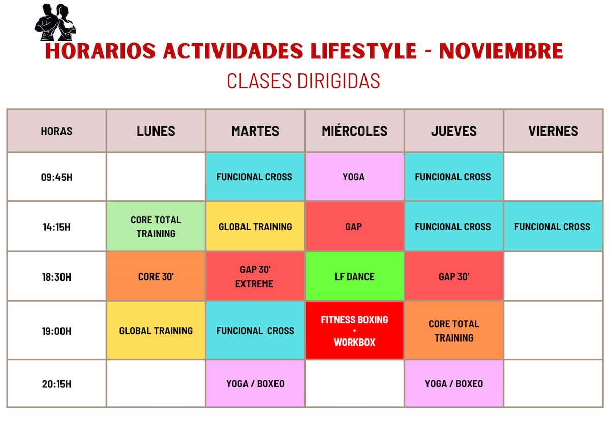 Horario clases dirigidas para el mes de noviembre