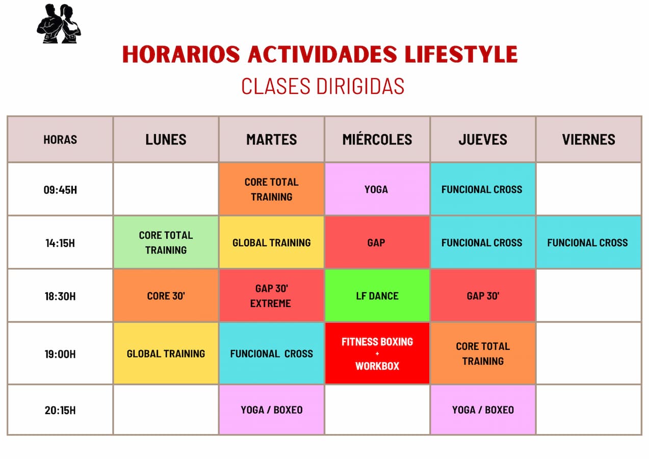 horario actividades clases dirigidas desde julio de 2025