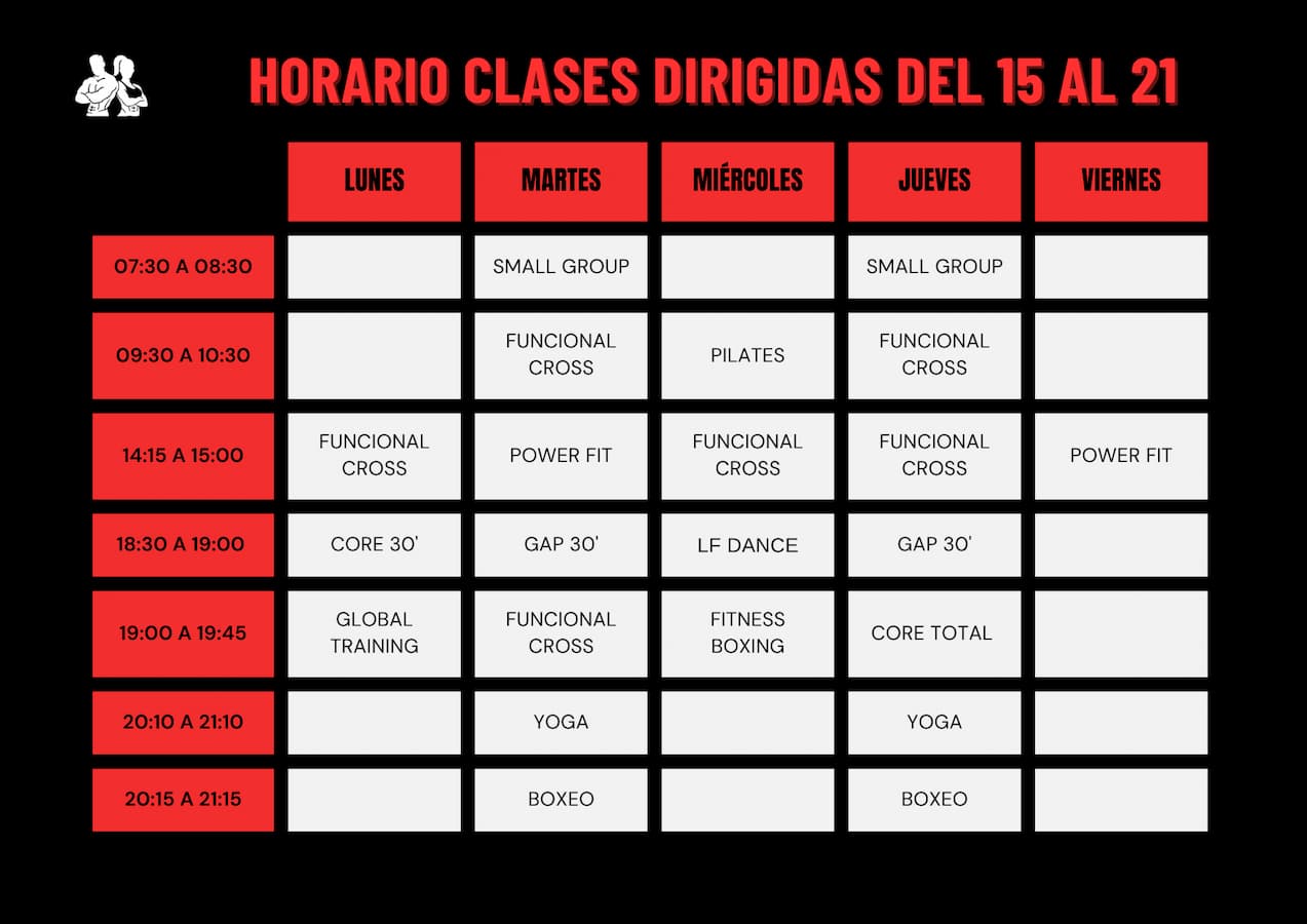 horario de clases dirigidas semana del 15 al 21 de septiembre de 2025