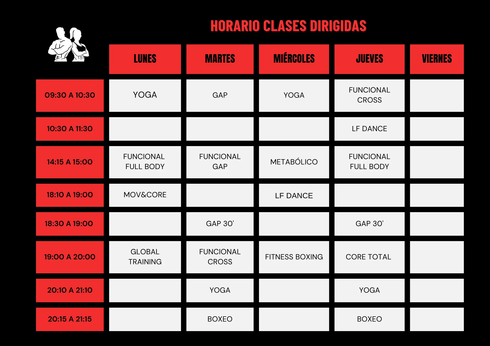 horario clases dirigidas diciembre